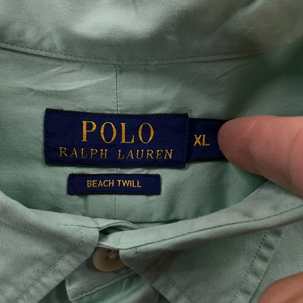 Polo Ralph Lauren Shirt Mens XL Mint Green Beach Twill Double Flap Pocket Naval